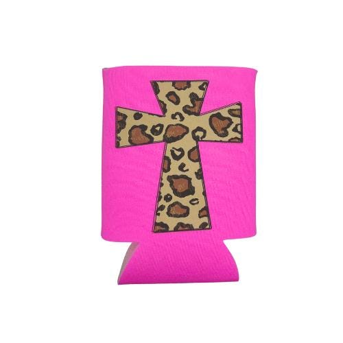 Jesus Cross Koozie, Personalized Koozie, Scripture, Koozie, Pink Koozie, Christian, Religious, Cross, Leopard, Stocking Stuffer, Gift