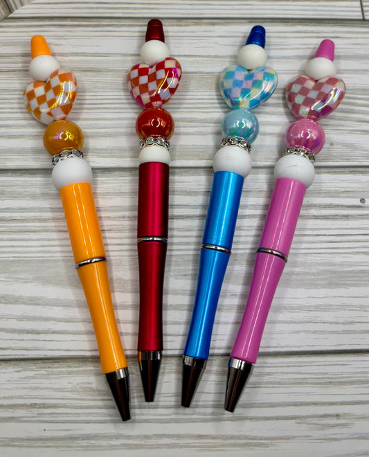 Checkered Heart Beaded Pens