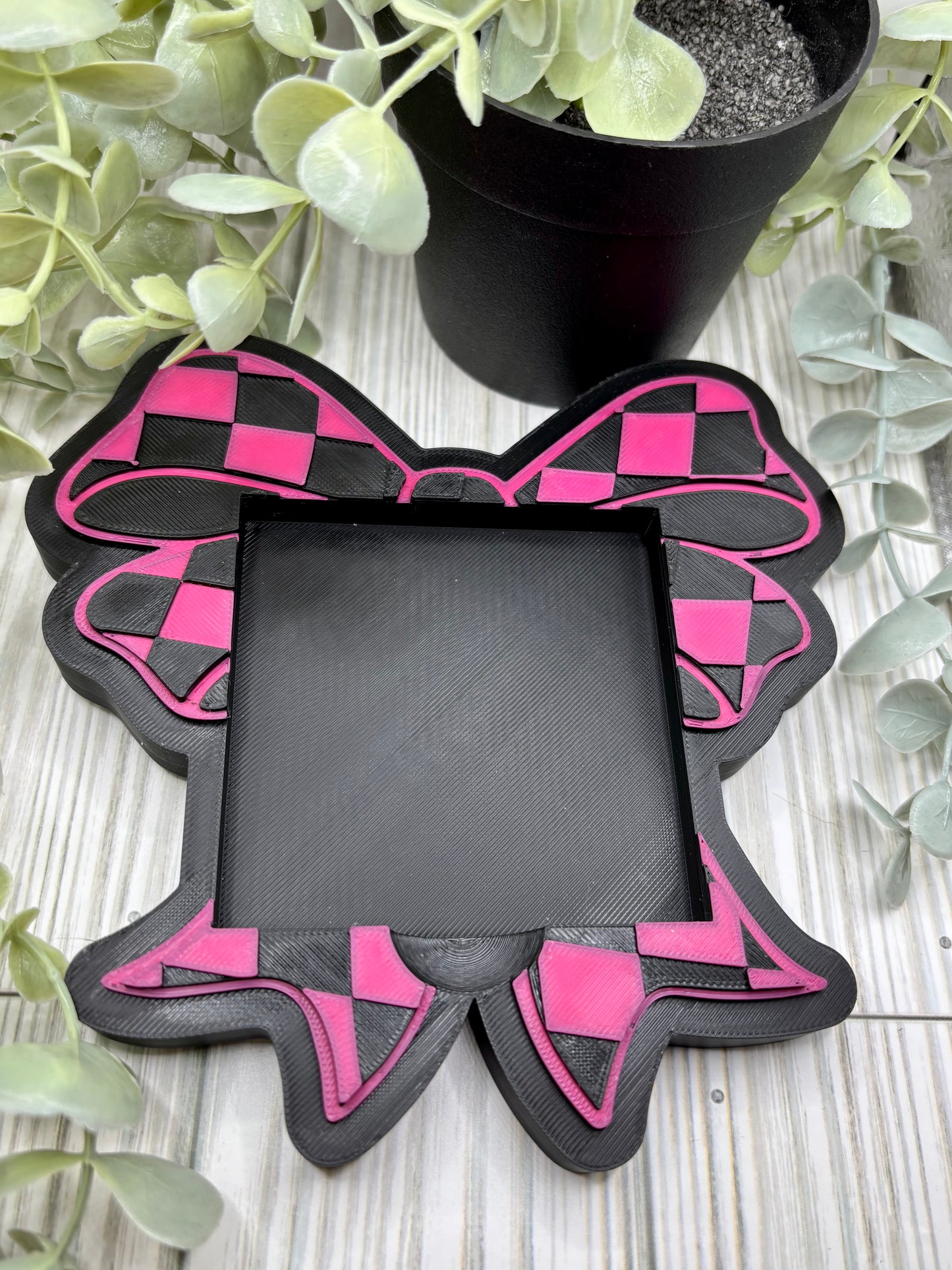 Pink & Black Checkered Bow Sticky Note Pad Holder