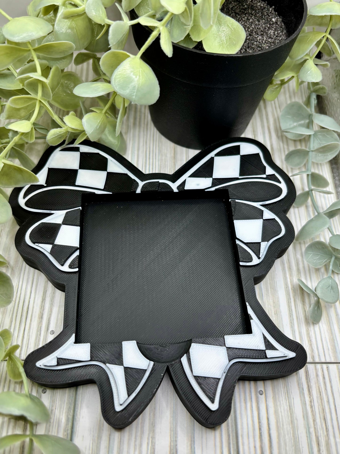 Black & White Checkered Bow Sticky Note Pad Holder