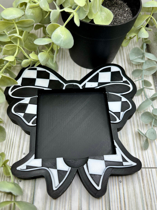Black & White Checkered Bow Sticky Note Pad Holder