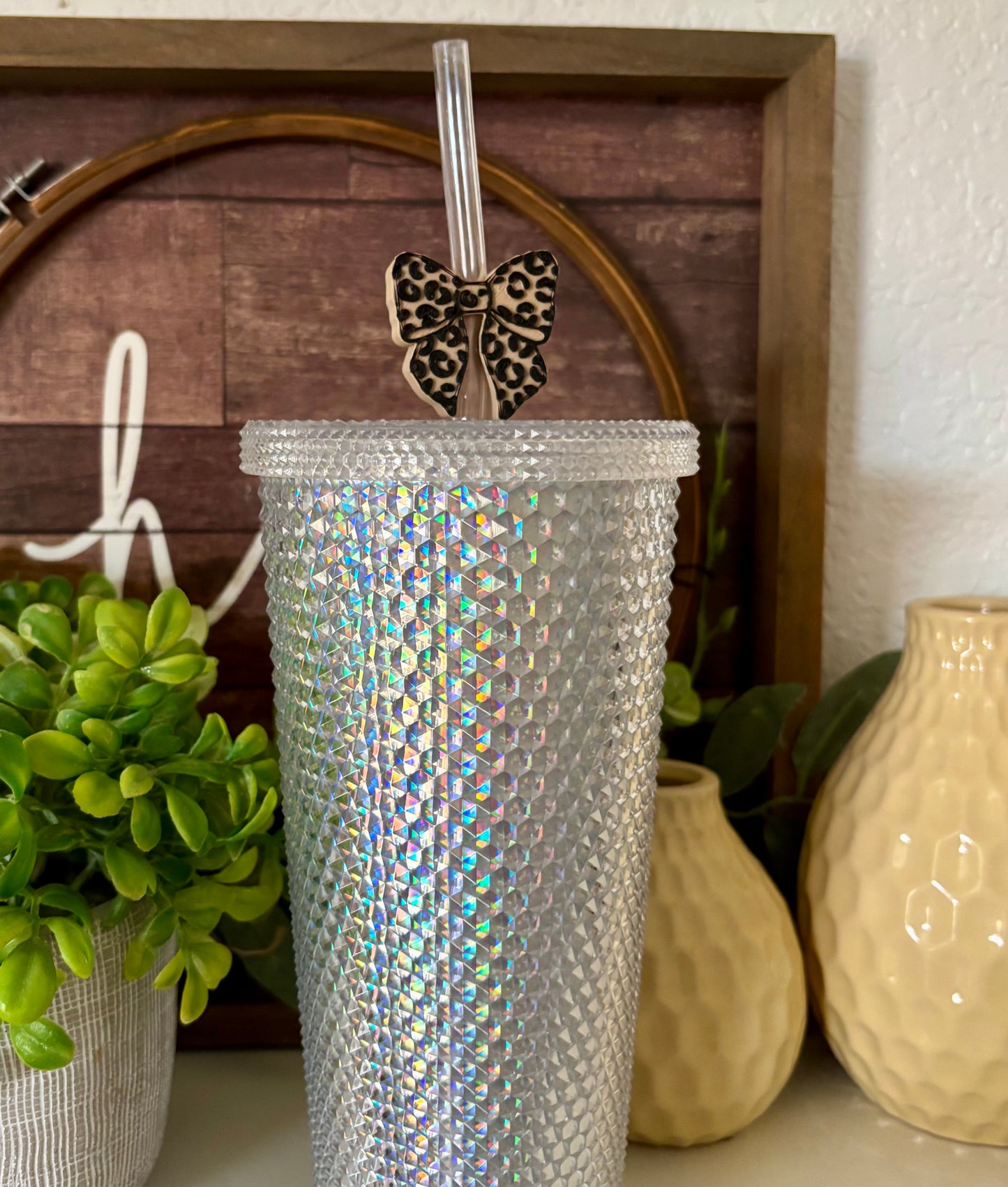 Leopard Bow Straw Buddy
