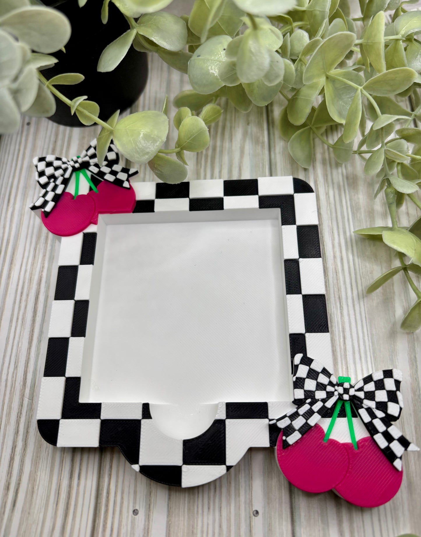 Checkered Bow Cherry Sticky Note Pad Holder