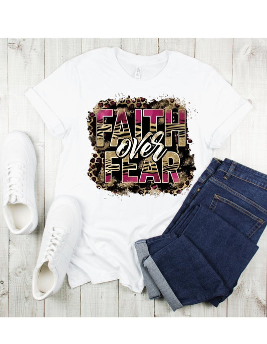 Faith Over Fear T-shirt, Jesus T-shirt, DTF, Christian, Leopard, Faith, Religious, Inspirational T-shirt, Cross, Heat Transfer